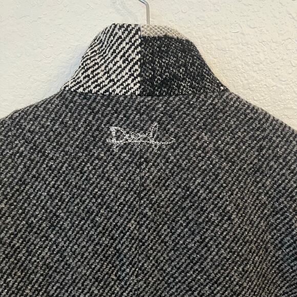 NWT Desigual Wool Blend Coat Womens 4 Tweed Embroidered Plaid Artsy Jacket Pea - Picture 8 of 16